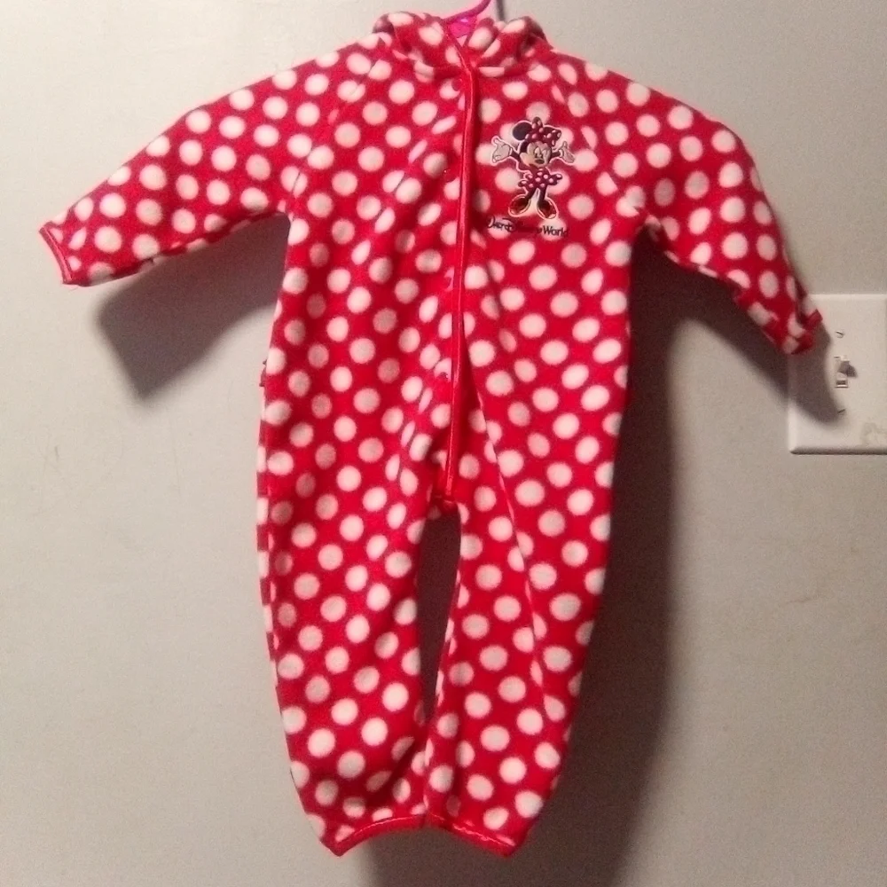 DISNEY parks hooded fleece Minnie mouse onesie. Size 6 months